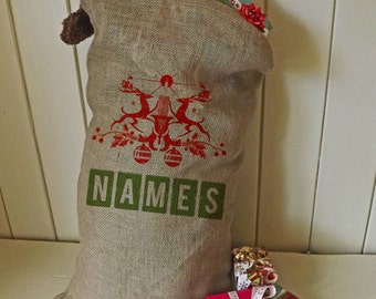 Personalized Large Father Christmas Xmas Santa Sack / Stocking Bag Jute Hessian