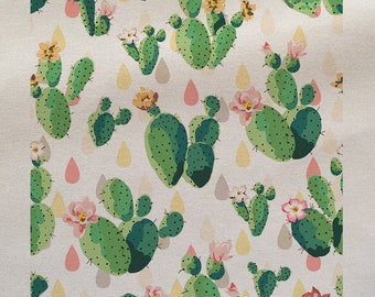 Cactus Rain Drop Pattern - Sewing, Cushion, Upholstery, Craft, Patchwork and Quilting Fabric Panel 100% cotton