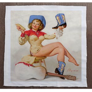 Cow Girl Pin Up Girl Sewing, Cushion, Upholstery, Craft, Patchwork and Quilting Fabric Panel 100% cotton image 1