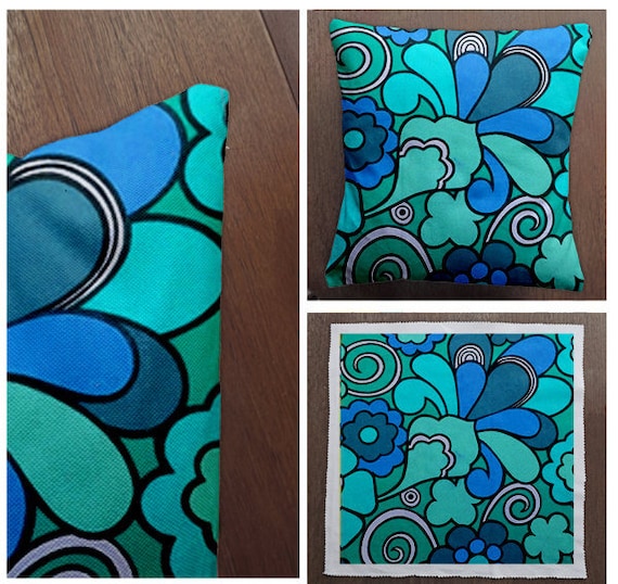 Vintage 1960s Style Retro Blue - Cushion Cover Case or Stuffed