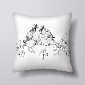 Black and white branch birds  - Can Be Customizeable Personlized   -Cushion Cover Case Or Stuffed With Insert