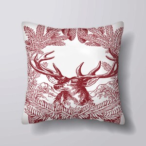 Vintage Deers Stag Red illustration -Can BeCustomizeable Personlized   -Cushion Cover Case Or Stuffed With Insert
