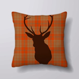 Stag / Deer Head Tartan  - Cushion Cover Case Or Stuffed With Insert