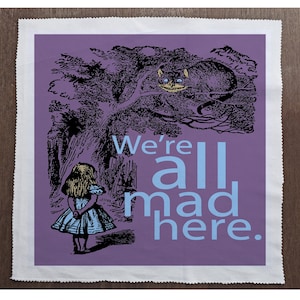 Alice In Wonderland Cheshire We're All Mad Here Vintage -Sewing, Cushion, Upholstery, Craft, Patchwork and Quilting Fabric Panel 100% cotton