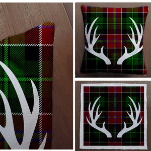 Stag / Deer Head Tartan  - Cushion Cover Case Or Stuffed With Insert