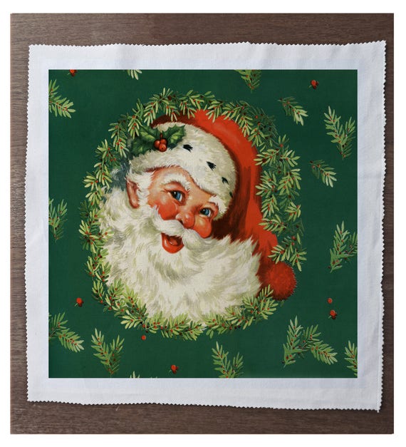 Yard Christmas Ornament Toss Kids Cotton Fabric Ole Saint Nick Green Yard Christmas Ornament Toss Kids Cotton Fabric Ole Saint Nick Green