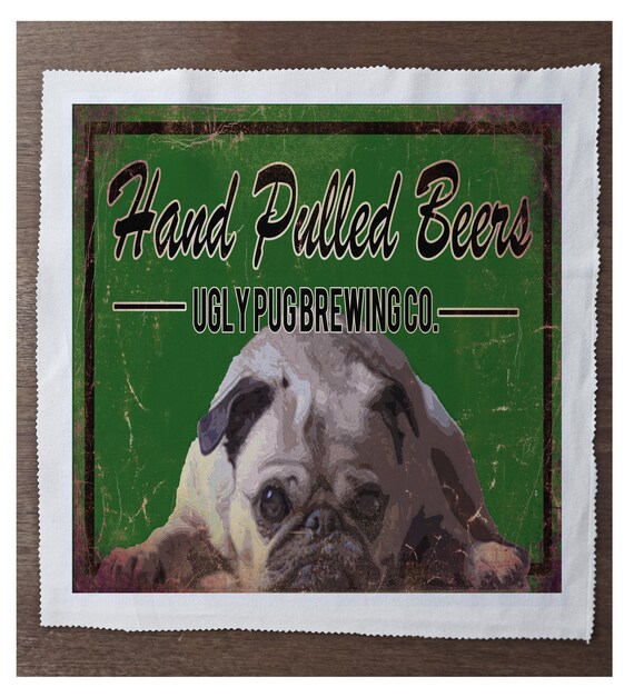 Fabric Panel Make Cushion Upholstery Craft Cotton hand Pulled Pug Beer