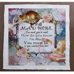 Alice In Wonderland We're All Mad Here - Sewing, Cushion, Upholstery, Craft, Patchwork and Quilting Fabric Panel 100% cotton