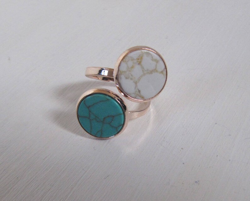 Doppelring Marmor Look T\u00fcrkis Look flach Ring rosegold verstellbar adjustable ros\u00e9