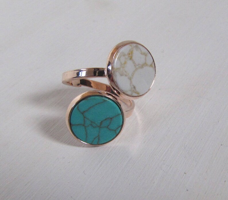Doppelring Marmor Look T\u00fcrkis Look flach Ring rosegold verstellbar adjustable ros\u00e9