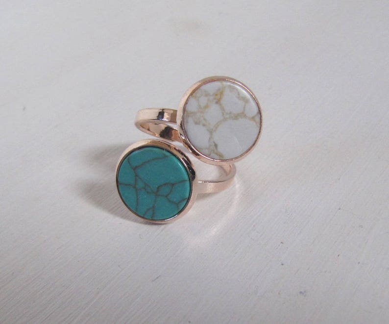 Doppelring Marmor Look T\u00fcrkis Look flach Ring rosegold verstellbar adjustable ros\u00e9