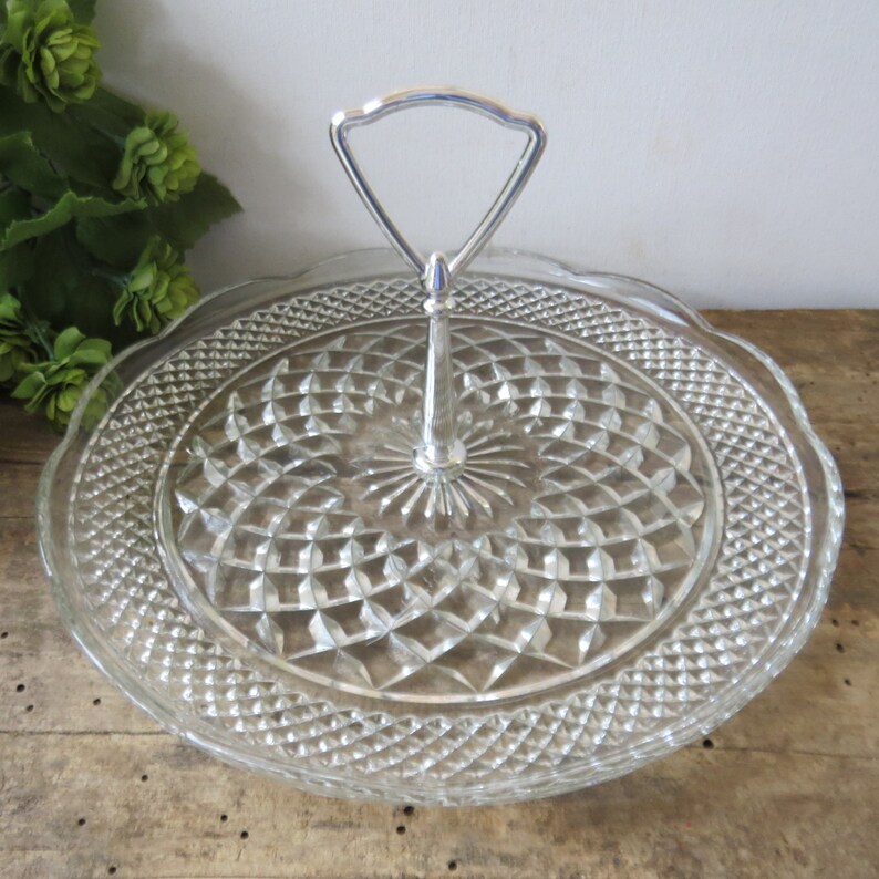 Vintage Clear Glass Serving Tidbit Snack Tray MidCentury Etsy