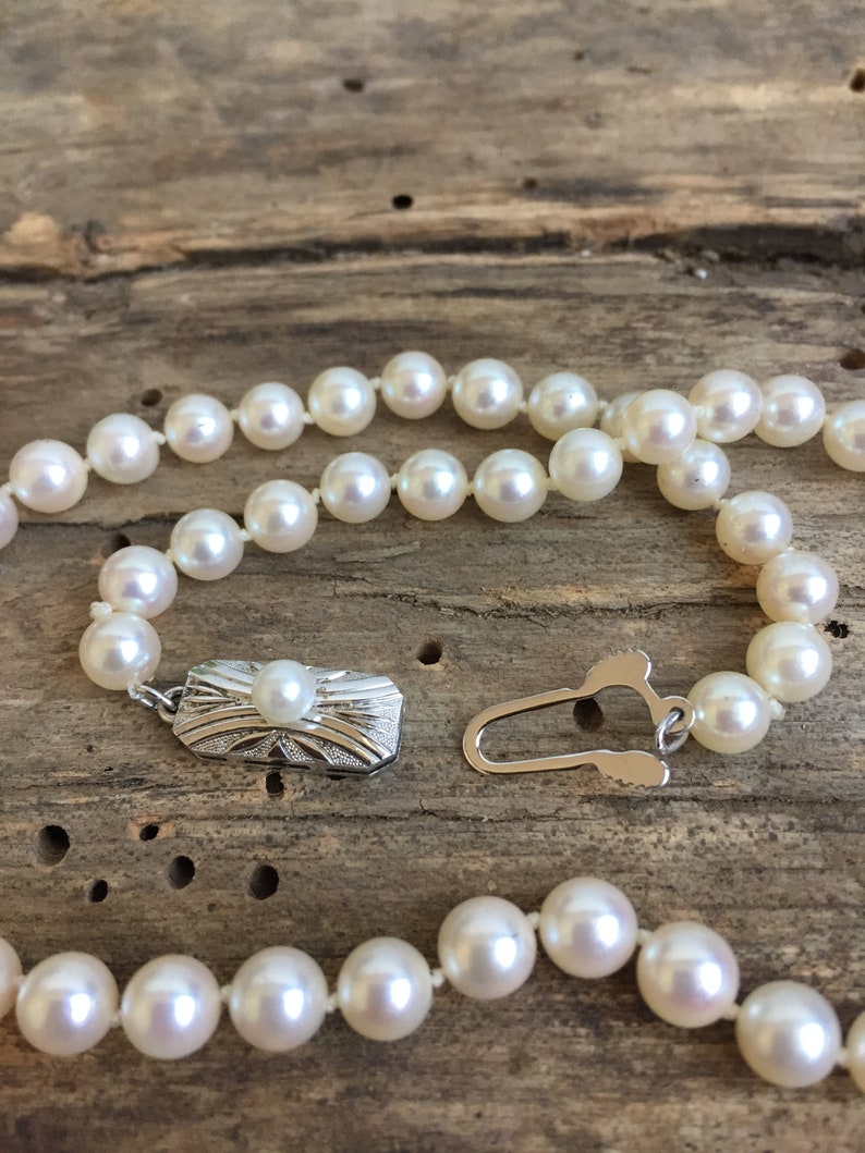 Vintage Mikimoto Pearl Necklace Sterling Silver Clasp 16 Etsy
