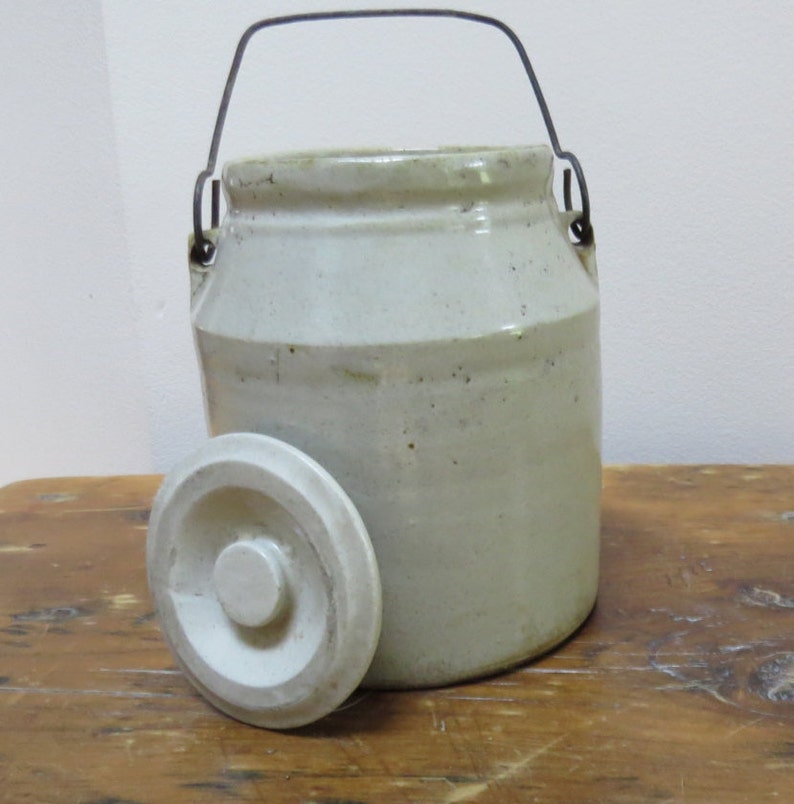 Primitive Pottery Canning Crock Jar with Lid and Metal Bail Etsy