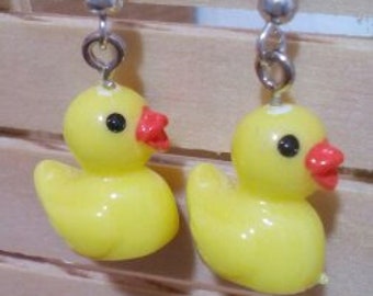duck earrings animal earrings duck jewellery rubber duck earrings yellow duck hook drop dangle