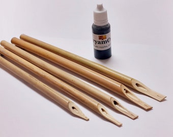 X5 Bamboo Pens and Black Ink 15 ml For Calligraphy Writing