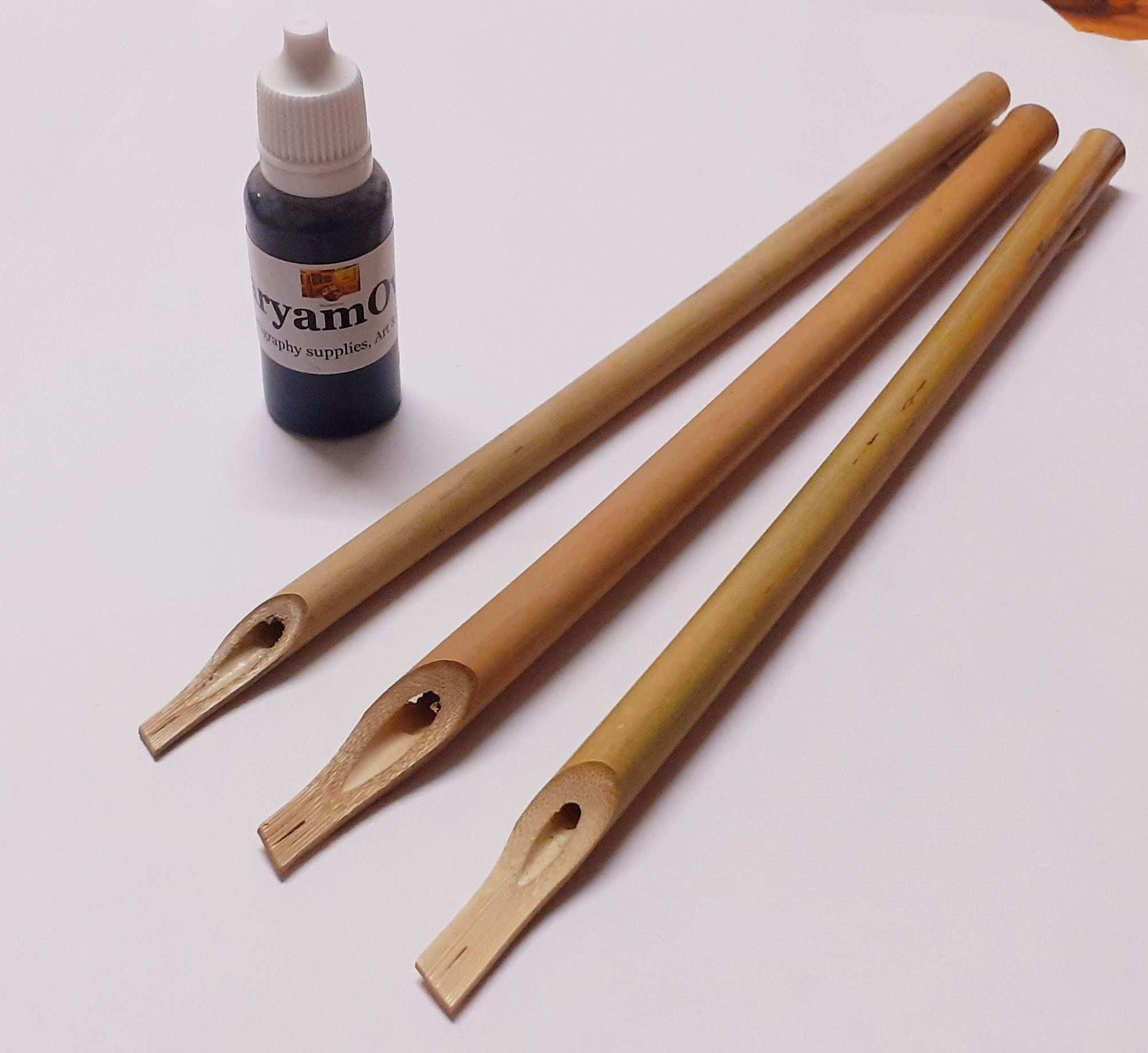 X3 Bamboo Reed Pens and Black Ink For Calligraphy Writing