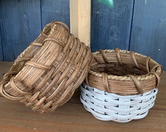 Handmade Basket, Set of 2, Short Miniature Basket, Tray  Basket, Table Basket, Made in the USA