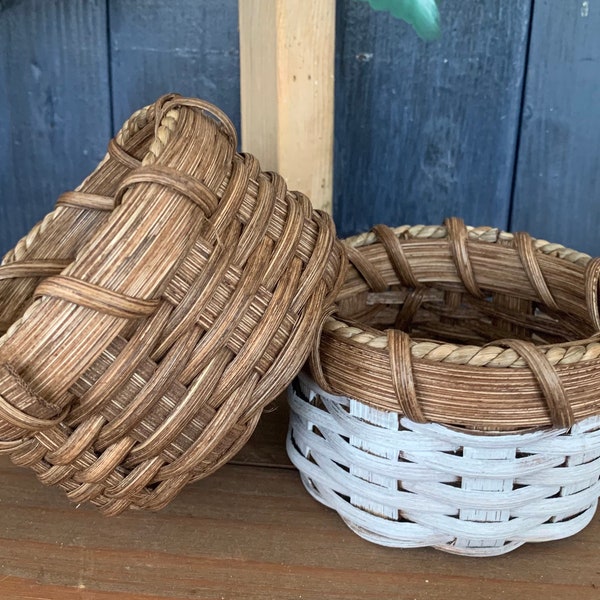 Handmade Basket, Set of 2, Short Miniature Basket, Tray  Basket, Table Basket, Made in the USA