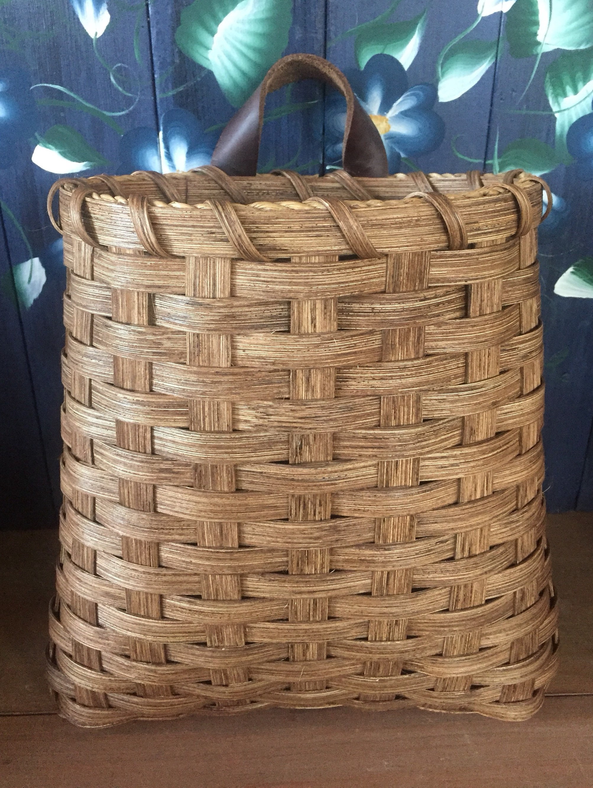Handmade Woven Wall Basket with Leather Hanger Made in the USA