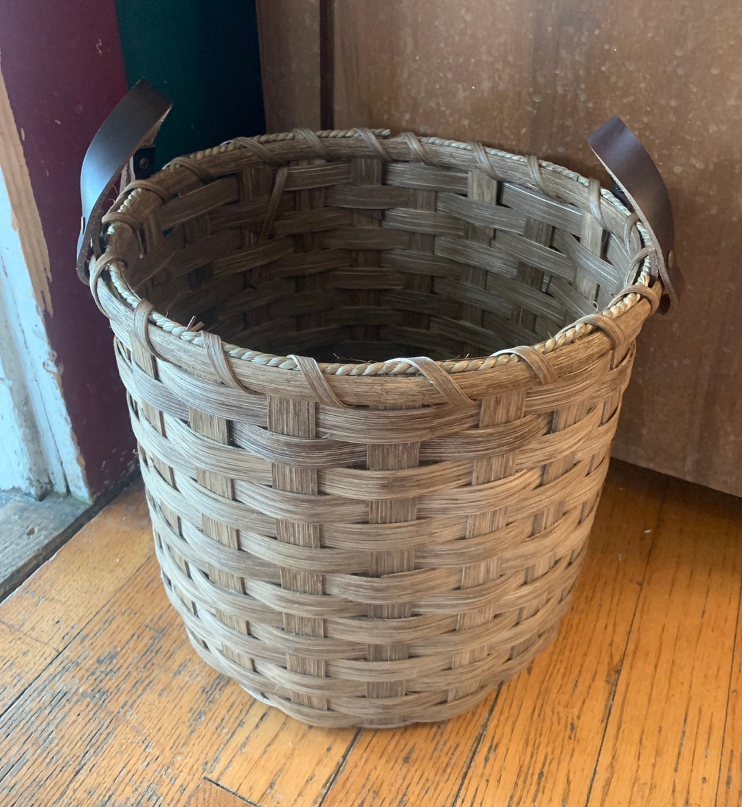 Handmade Reed Basket: Farmhouse Kindling Storage With Leather Handles ...