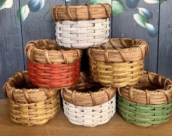 Handmade Basket, Painted Mini Baskets, Set of 2, Short Miniature Basket, Tray  Basket, Table Basket, Made in the USA