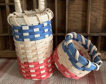 Patriotic  Basket, Candle Basket, Tray Basket, Hanging Basket, Wall Basket, Primitive Decor, Flower Basket, Made in USA