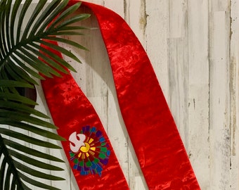 Red Clergy Stole w/ Colorful Dove and Celtic Flame of the Holy Spirit for Pastor