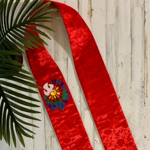 Stola clericale rossa con colomba colorata e fiamma celtica dello Spirito Santo per pastore