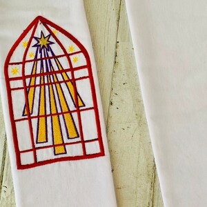 White Christmas Clergy Stole w/ Bethlehem Star & Born A King Quote for Pastor image 3