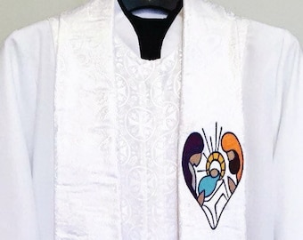 White Clergy Stole w/ Holy Family & Shepherds for Pastor