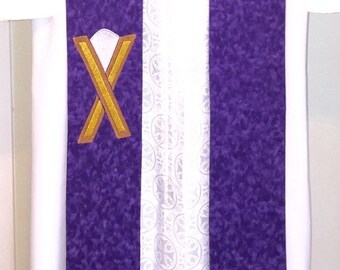 Purple Advent Clergy Stole w/ Star and Manger for Pastor