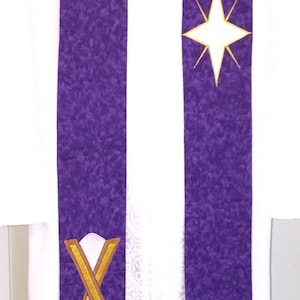 Purple Advent Clergy Stole w/ Star and Manger for Pastor