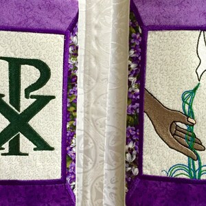 Purple Mosaic Stole with Lenten Symbols for Pastor image 3