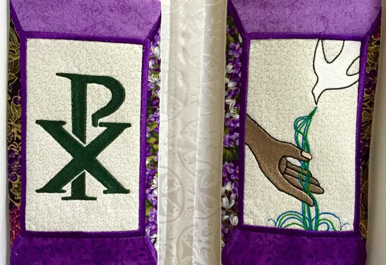 Purple Mosaic Stole with Lenten Symbols for Pastor image 3