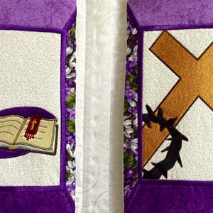 Purple Mosaic Stole with Lenten Symbols for Pastor image 2