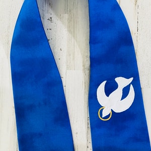 Blaue Advents-Stola mit Taube & Kreuz für Pastor