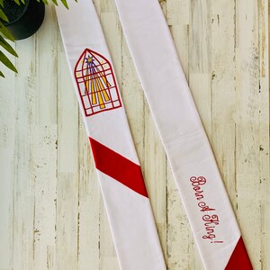 White Christmas Clergy Stole w/ Bethlehem Star & Born A King Quote for Pastor image 2