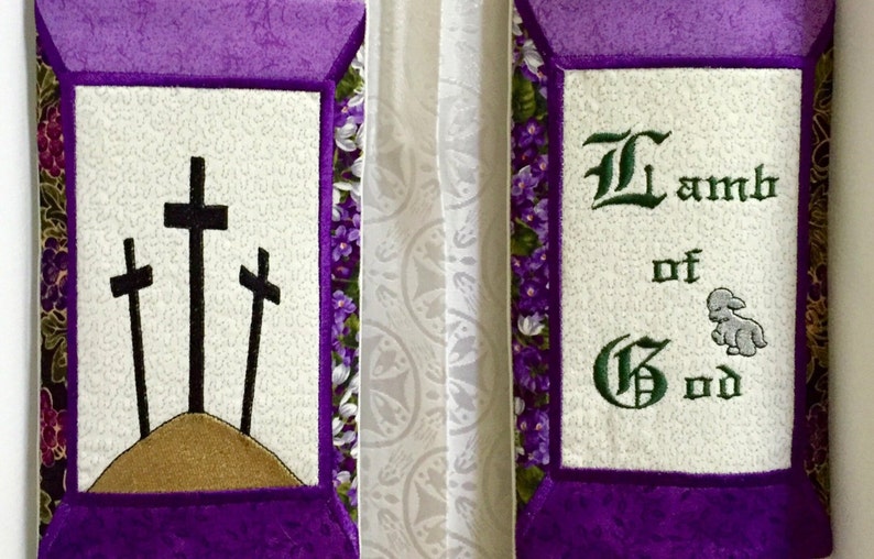 Purple Mosaic Stole with Lenten Symbols for Pastor image 4