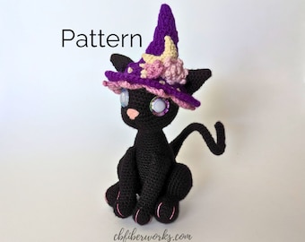 Cassandra the Witch Cat Crochet Pattern | Amigurumi Black Cat