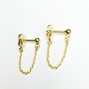 JONA Stud earrings with chain // Small earrings // Earrings silver 925 // Minimalist earrings // Gold, silver, rose gold, 333 gold image 4