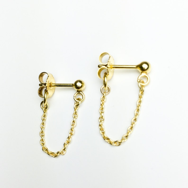 JONA Stud earrings with chain // Small earrings // Earrings silver 925 // Minimalist earrings // Gold, silver, rose gold, 333 gold image 4