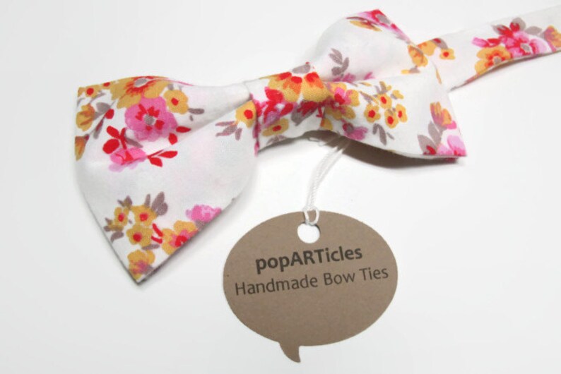 Men/'s Pre-Tied Bow Tie Handmade with 100/% Cotton White Floral Bow Tie Pink and Yellow Floral Bow Tie