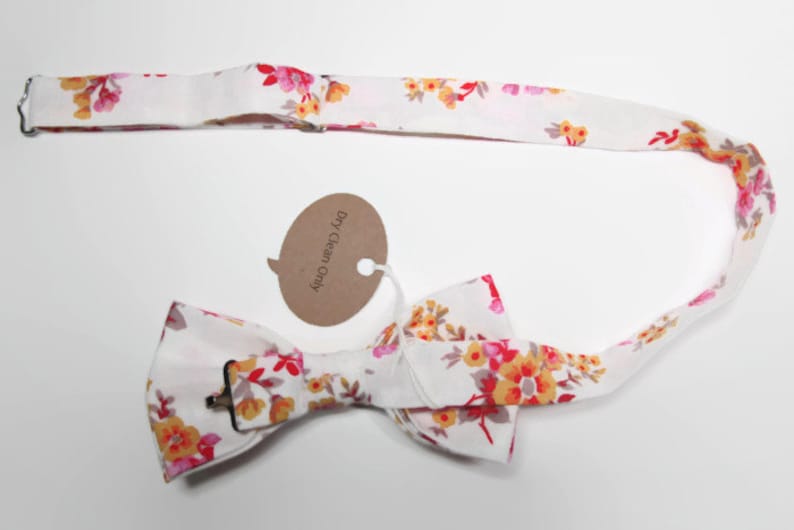 Men/'s Pre-Tied Bow Tie Handmade with 100/% Cotton White Floral Bow Tie Pink and Yellow Floral Bow Tie