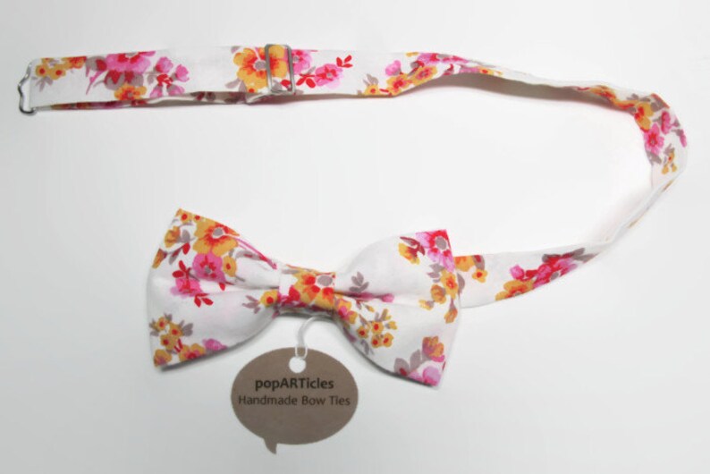Men/'s Pre-Tied Bow Tie Handmade with 100/% Cotton White Floral Bow Tie Pink and Yellow Floral Bow Tie