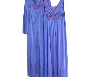 Shadowline Vintage Lila Nattlinne Morgonrock Set Peignoir Stora Utskurna Underkläder