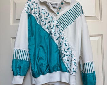 Vintage 80s San Francisco Sport Mazzella Teal Colorblock Pullover Sweatshirt M