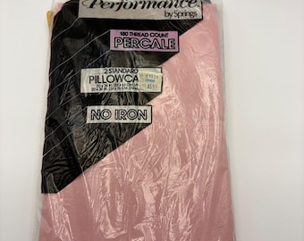 Performance by Springs Pink Percale Pillowcase Set 2 Standard 180 TC No Iron USA
