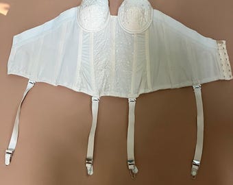 Vintage Charmode Sears Roebuck Nude Embroidered Corset Bustier 34A Garter Pin-Up