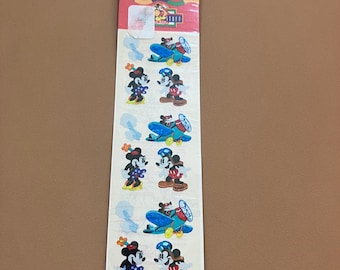 Disney Mickey Minnie Mouse Prismatic Sticker Sheet Flying Plane Retro Vintage
